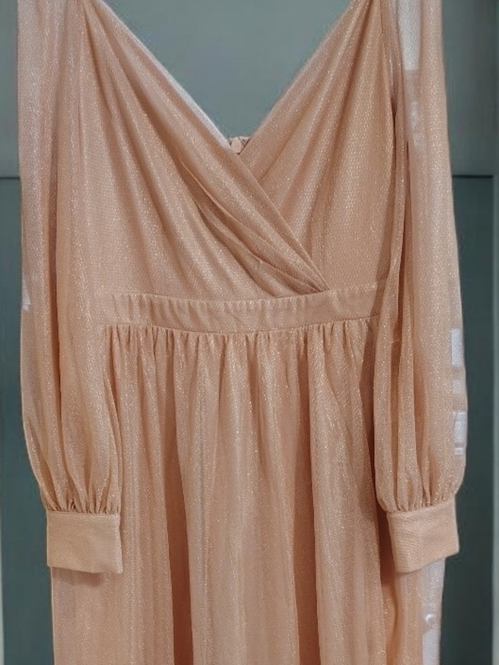 Baltic Born Blush Peach  Sheer Longsleev Wrap-Style Dress-3XL
